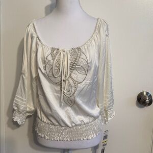 XOXO Cream Blouse with Gold Embroidery
